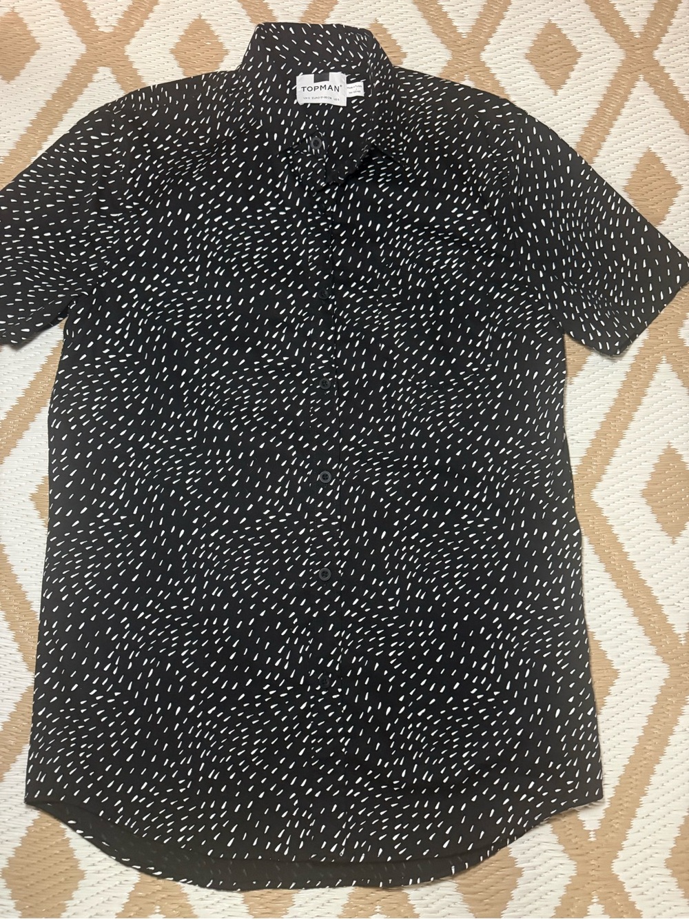 Topman Black Short-Sleeve Button-Up Shirt with White Dash Pattern